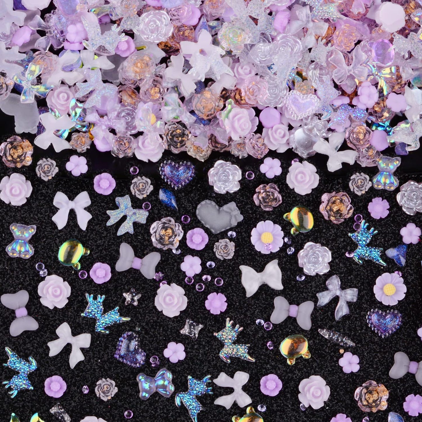 Sinyanail 300pcs Nail Art Charms Kit,Over 100pcs Mixshape Resin Gems and 100 pcs Mixed Flatback Nail Rhinestones Pearls with Over 100pcs Sequins for Women's Manicure Making(Purple)
