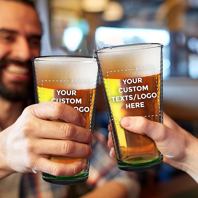 Custom Spiral Pint Glass 16 oz. Set of 100, Personalized Bulk Pack - Beer Glasses, Heavy Duty Drinkware - Green