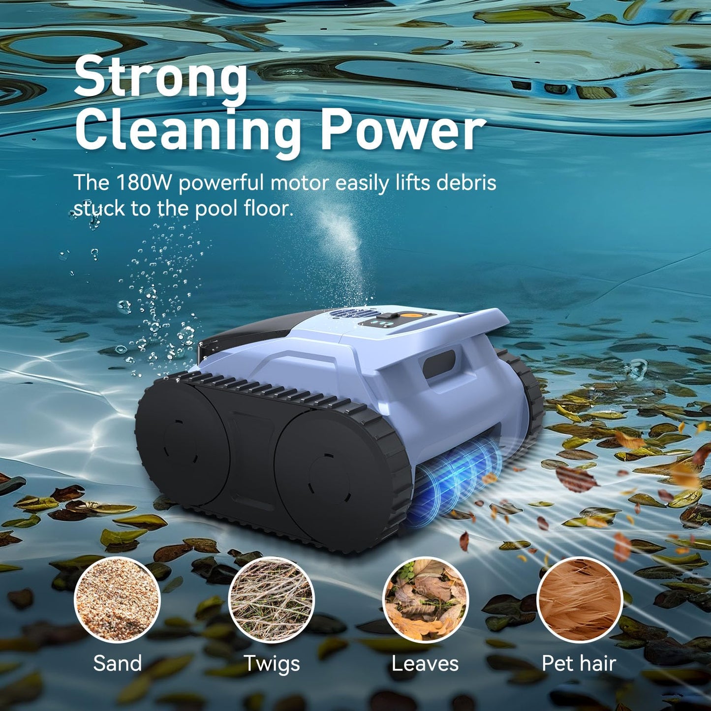 180 Mins Runtime Pool Vacuum for Above Ground Pool, Cordless Robotic Pool Cleaner Up to 2000 Sq.ft, Self-Parking, LED Indicator, Pool Vacuum for Inground Pools for Wall, Floor and Auto Mode (Blue)