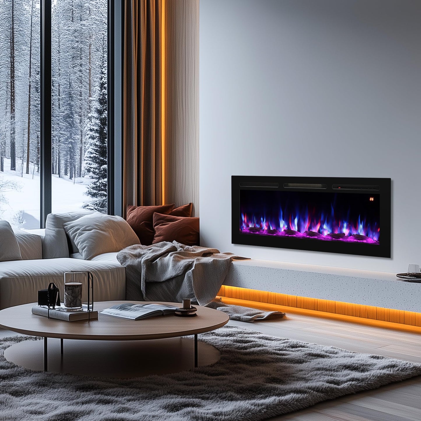 48 Inch Wall Mounted/Recessed/Freestanding Electric Fireplace Inserts,3 in 1 Electric Fireplace with 4 Solid Flame Colors & 10 Mixed Flame Colors,1-9H Timer, 750w/1500w