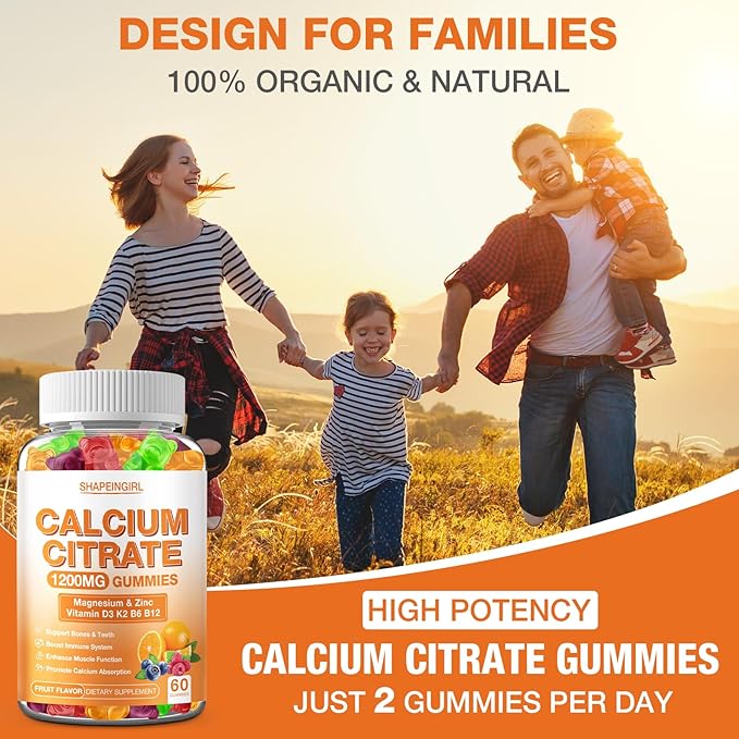 Calcium Citrate Gummies - 1200 mg Calcium Gummies with Magnesium Zinc, Calcium Supplements for Women & Men 60 Gummies