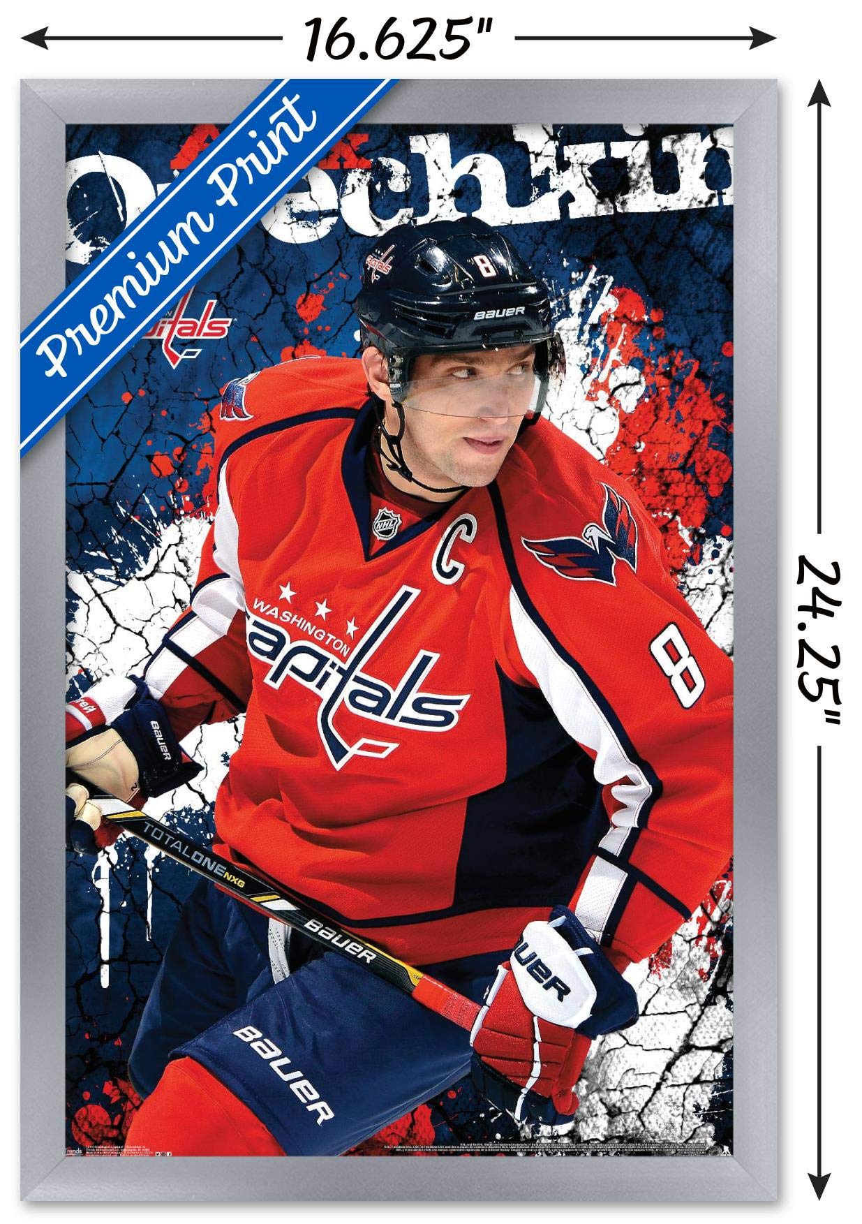 Trends International NHL Washington Capitals - Alex Ovechkin 13 Wall Poster, 14.725" x 22.375", Silver Framed Version