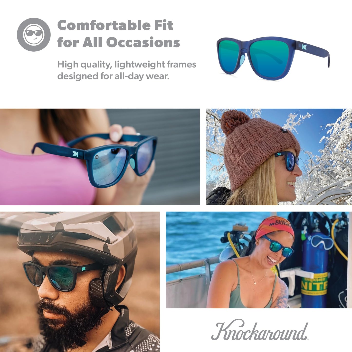 Knockaround Premiums Sport - Polarized Running Sunglasses for Women & Men - Impact Resistant Lenses & Full UV400 Protection, Rubberized Navy/Mint
