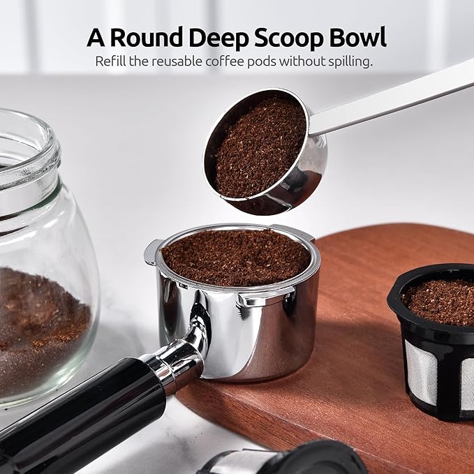 U-Taste Coffee Scoop 2 Tablespoon: 18/8 Stainless Steel Measuring Scooper for Ground Coffee, Bean, Powder, Espresso, 8.5in Extra Long Handle Metal Meaure Spoon for Canister, Jar (2Tbsp/30ml, Silver)
