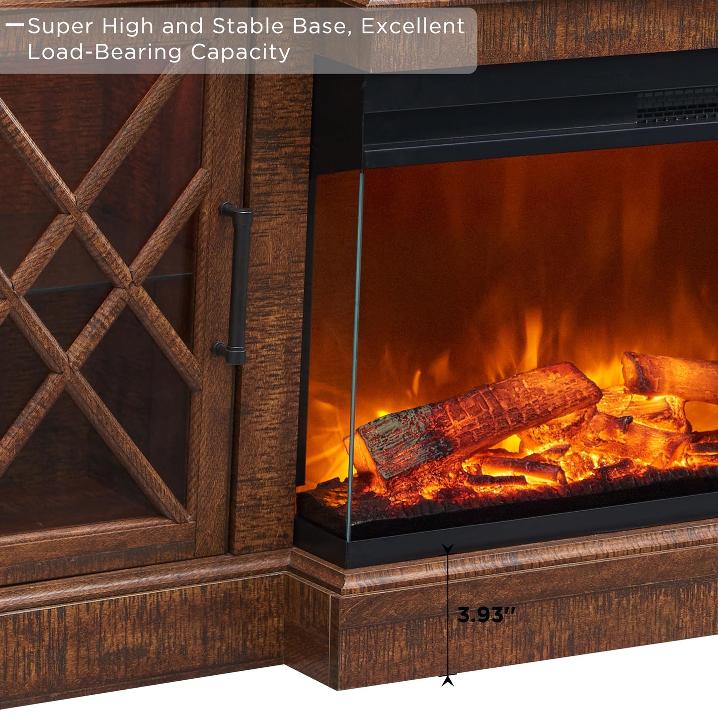 OKD 3-Sided Glass Farmhouse Fireplace TV Stand for TVs up to 80'', Highboy Entertainment Center with Glass Door Storage Cabinet, 70'' Large TV Stands with 36'' Electric Fireplace, Reclaimed Barnwood