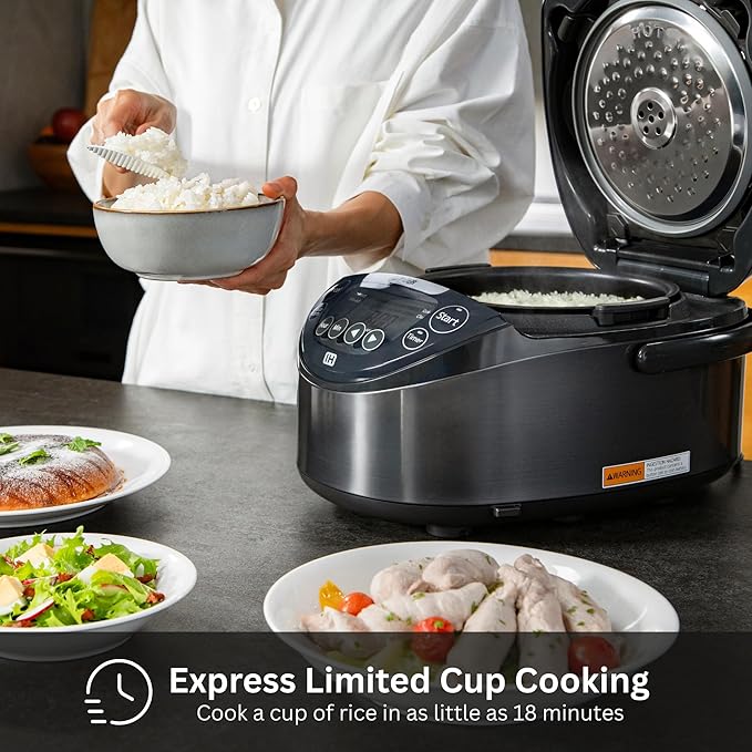 Tiger JPW-H10U Induction Heating Rice Cooker and Warmer with 14 Menu Presets and LCD Display (5.5-Cup, Mauve Black)