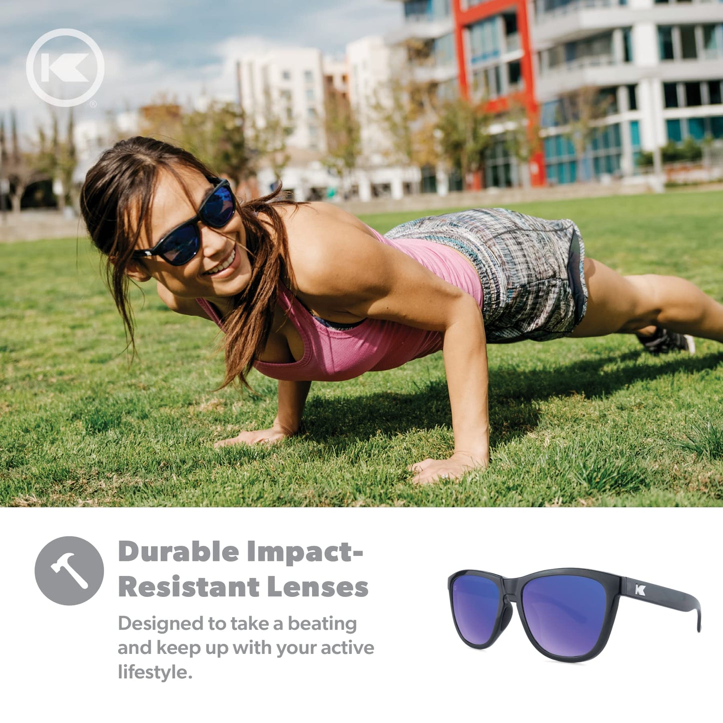 Knockaround Premiums Sport - Polarized Running Sunglasses for Women & Men - Impact Resistant Lenses & Full UV400 Protection, Jelly Black Frame/Blue Moonshine Lenses