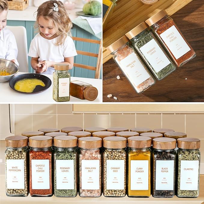 Spice Jars with Label,4oz Seasoning Containers, Glass Spice Bottles with Shaker Lids,Funnel, Chalk Pen (48)