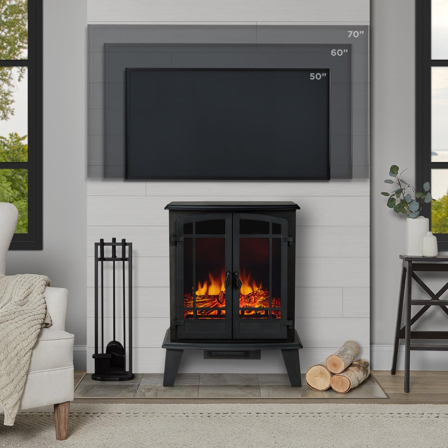 Real Flame Foster 25" Stove Electric Fireplace for Living Room or Bedroom, Realistic Log and Flame Effect, Freestanding Fireplace with Adjustable Thermostat, Auto Shut-Off