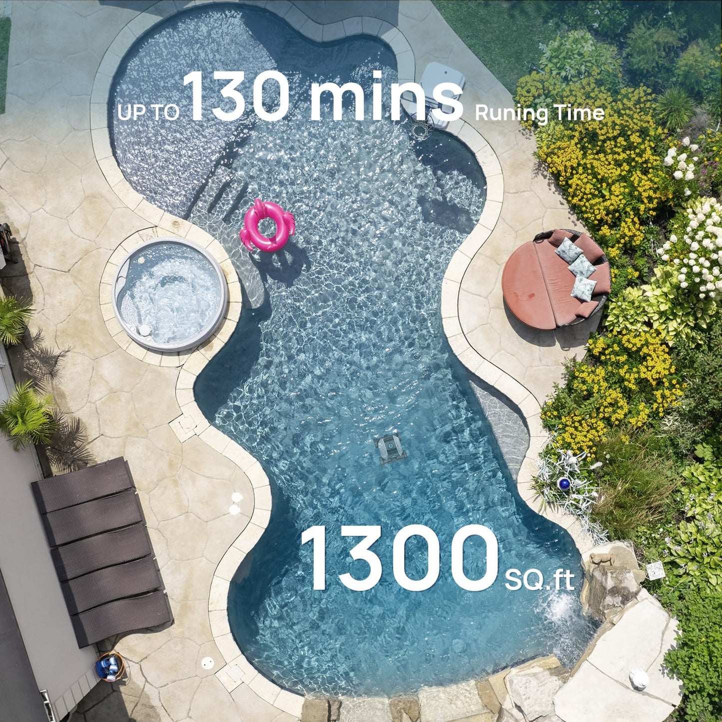 Cordless Robotic Pool Cleaner for Above Ground Pools, 130-Mins Runtime Pool Cleaner with Self-Parking & 1300 Sq. Ft Coverage, Powerful Suction & 6600mAh Battery for Longer Lifespan (White&Green)