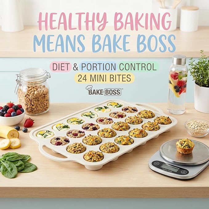 2-Pack - Silicone Mini Muffin Pan, – 24-Cup, Nonstick Silicone Muffin Pans for Baking with Metal-Reinforced Handles, – BPA-Free Muffin Tin Tray for Mini Cupcakes & Snacks – Dishwasher Safe, Cream