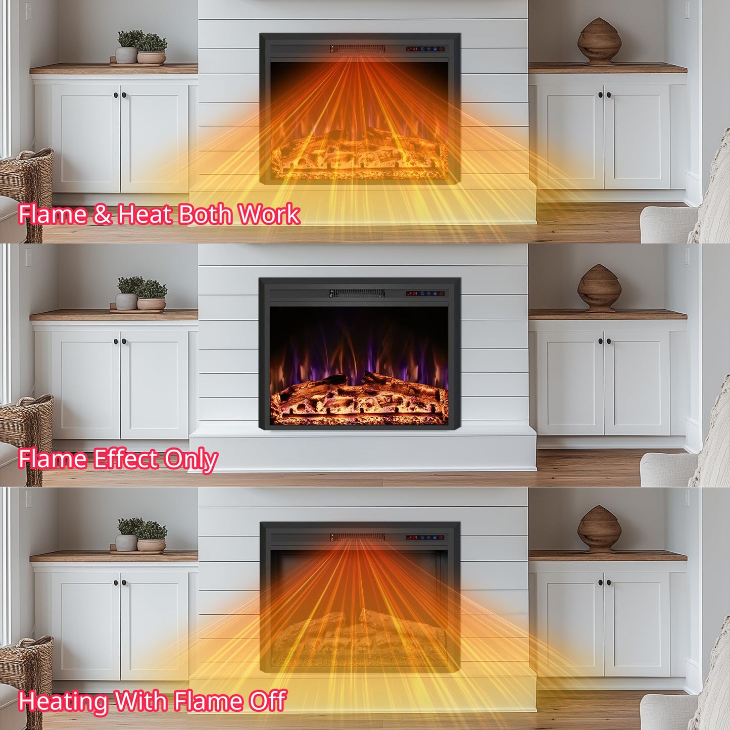 Rodalflame 40" Width Electric Fireplace Inserts with Adjustable Flame Colors, Fireplace Heater with Touch Screen & Remote Control, Recessed in Wall, 750/1500W, Timer
