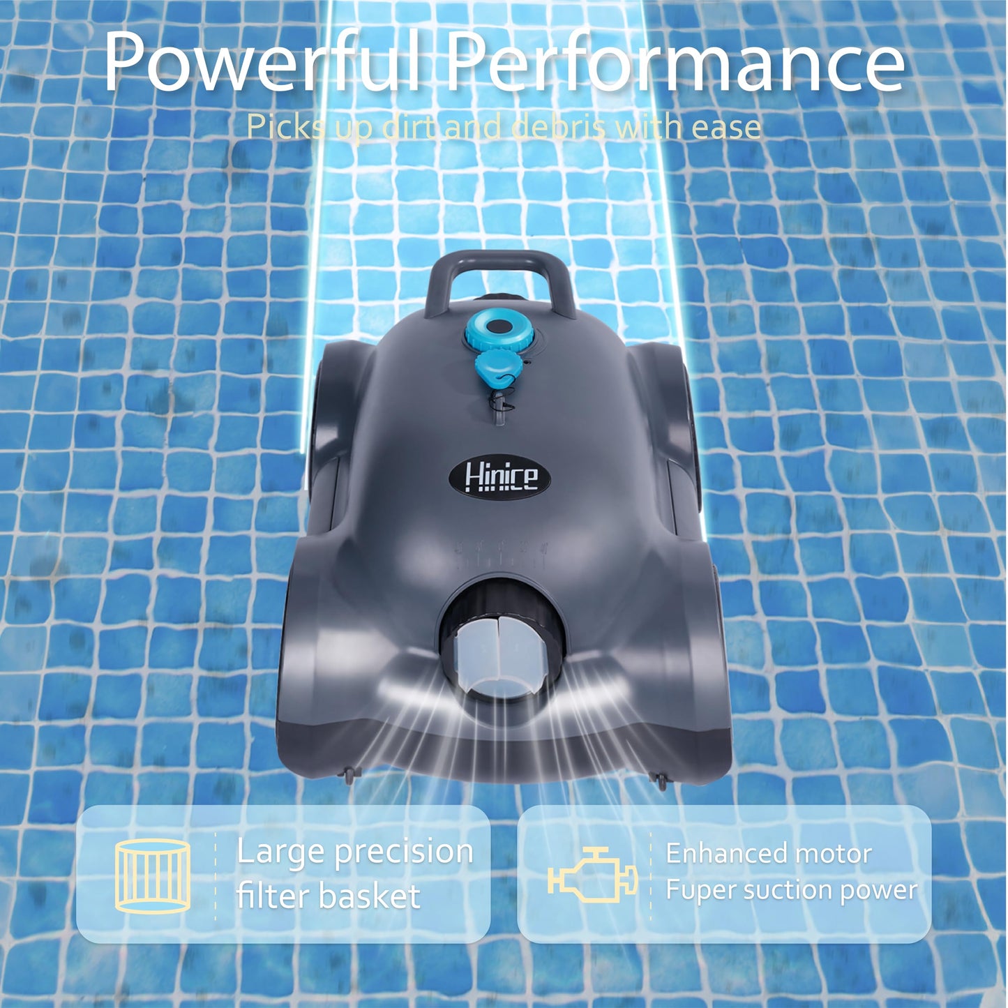 Hinice Cordless Robotic Pool Cleaner,Automatic Pool Vacuum Robot for In-Ground/Above Ground Pools,150 Min Runtime, IPX8 Waterproof, 2200 Sq Ft Coverage (Dark Grey)