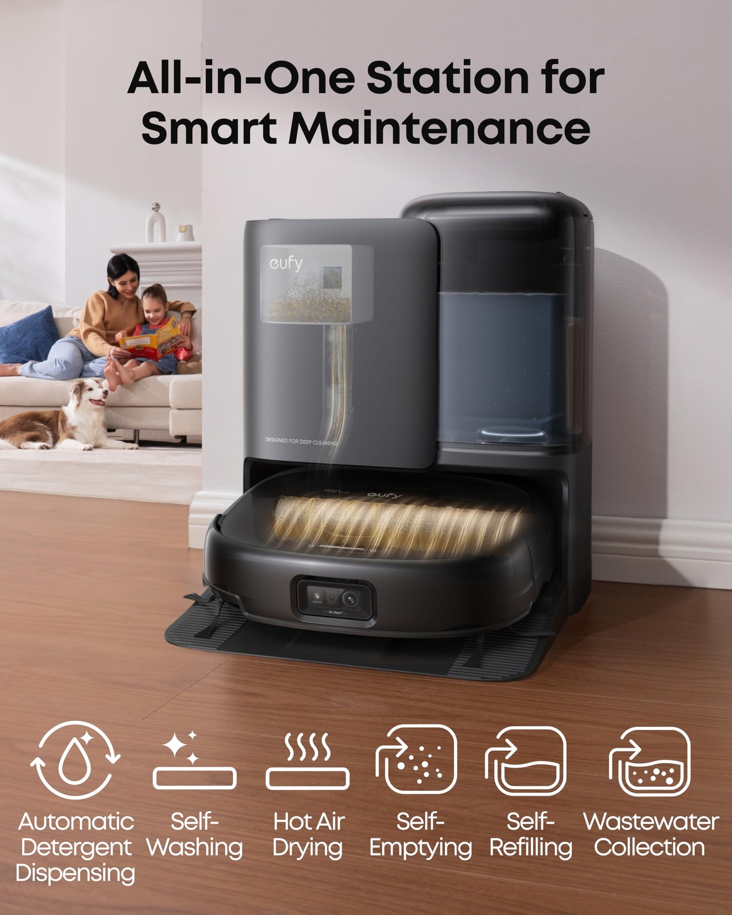 eufy E25 Omni Robot Vacuum and Mop Combo,HydroJet System, 20,000Pa Turbo Suction, Zero-Tangle Design, Edge-to-Corner Deep Cleaning, Obstacle Avoidance, Auto-Empty & Self-Cleaning All-in-One Station