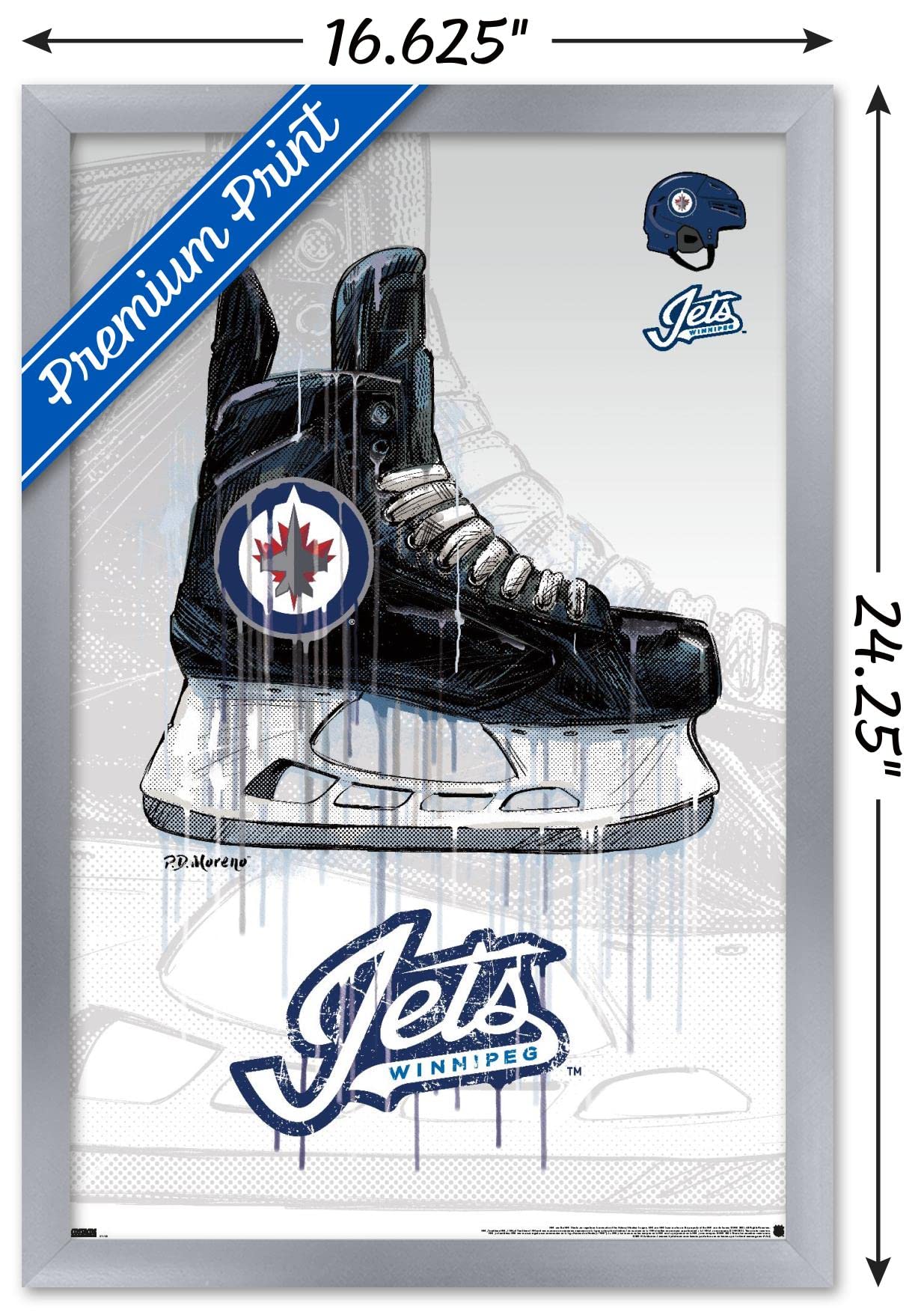 Trends International NHL Winnipeg Jets - Drip Skate 21 Wall Poster, 14.725" x 22.375", Silver Framed Version
