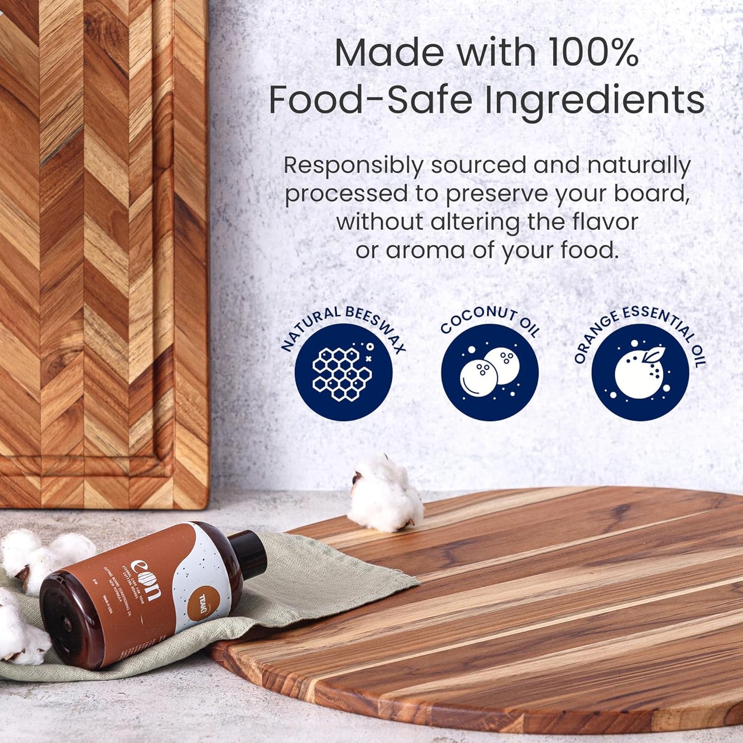 Teakhaus Carving Board and Cutting Board Oil Set - Includes Medium (M) Wood Cutting Board with Juice Groove and EON Food Grade Mineral Oil - Knife-Friendly - FSC Certified