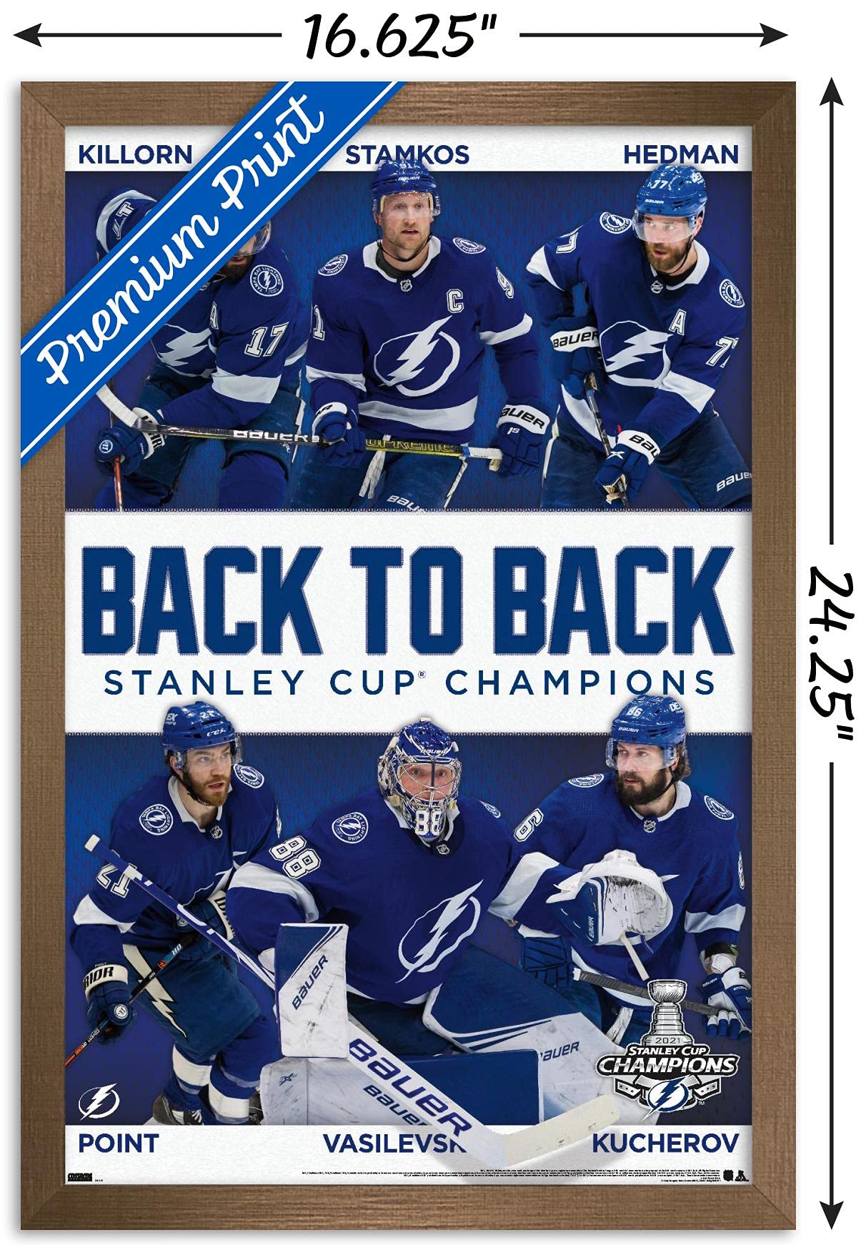 Trends International NHL Tampa Bay Lightning - 2021 NHL Stanley Cup Champions Wall Poster, 14.72" x 22.37", Bronze Framed Version
