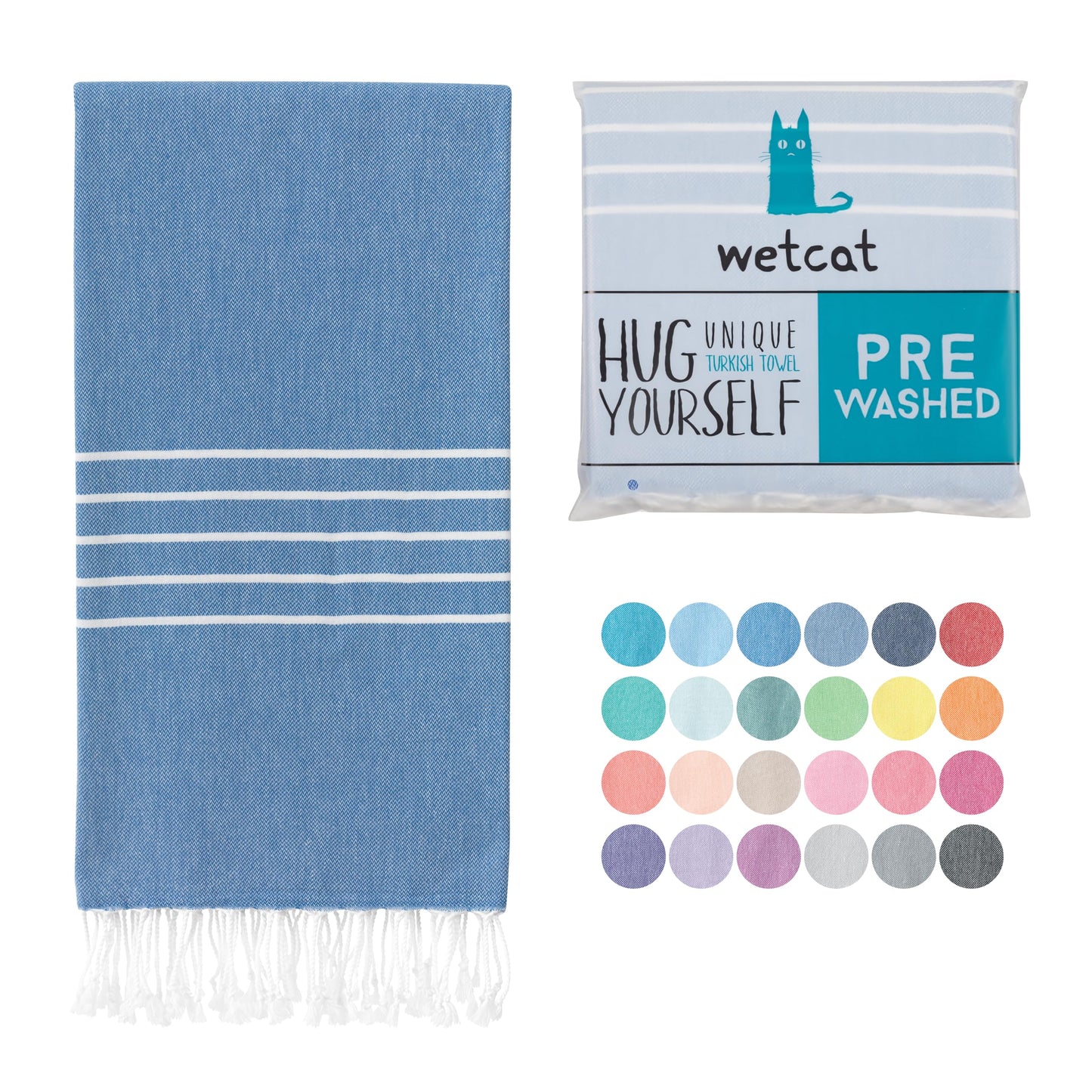 WETCAT Turkish Beach Towel Oversized 38x71 100% Cotton Sand Free Quick Dry Extra Large Light Travel Towel for Adults Beach Accessories Gifts - Royal Blue