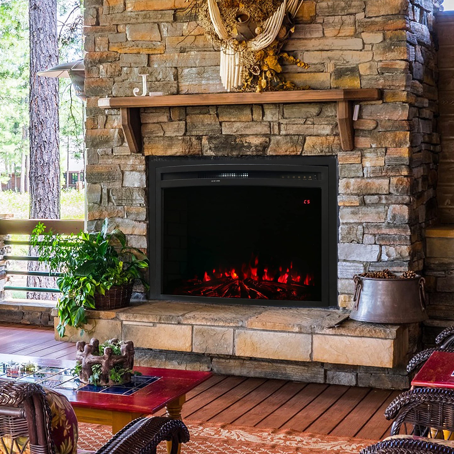 Sunnydaze Cozy Warmth Indoor Electric Fireplace Insert - Fake Fireplace Heater with 9 Color Options - 28-Inch