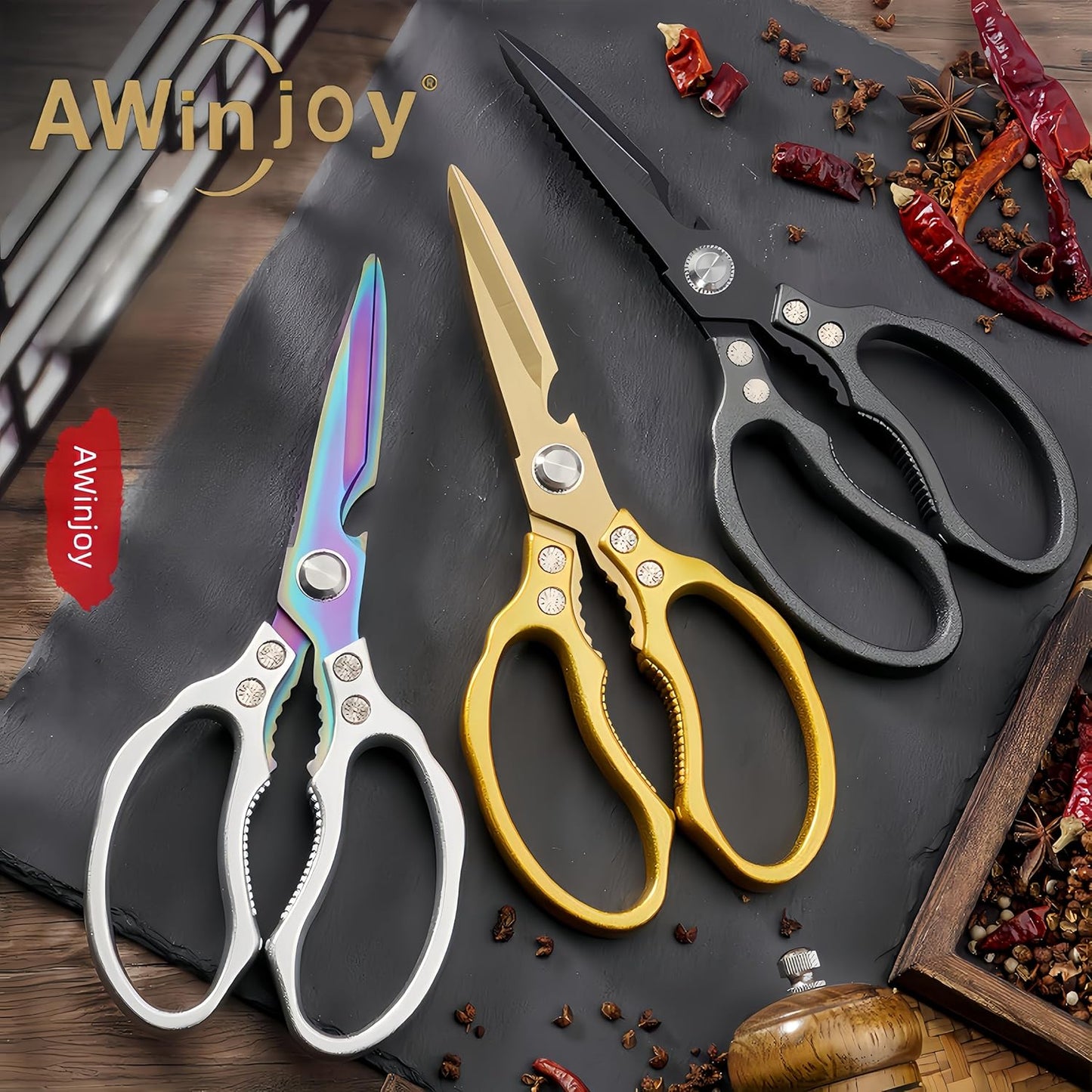 Kitchen Scissors, Heavy Duty Sharp Kitchen Shears Dishwasher Safe, Kitchen Accessories Cooking Shears for Kitchen Meat Chicken Fish Poultry Herb Bread (All Black), skr-05