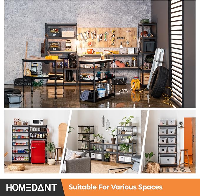 HOMEDANT 28"W x 12.3"D x 59.5"H 5-tier Boltless Metal Shelving Unit Adjustable Garage Storage Utility Rack Heavy Duty Shelves Organization Multipurpose Shelf Warehouse Kitchen Living Room pantry 1Pack