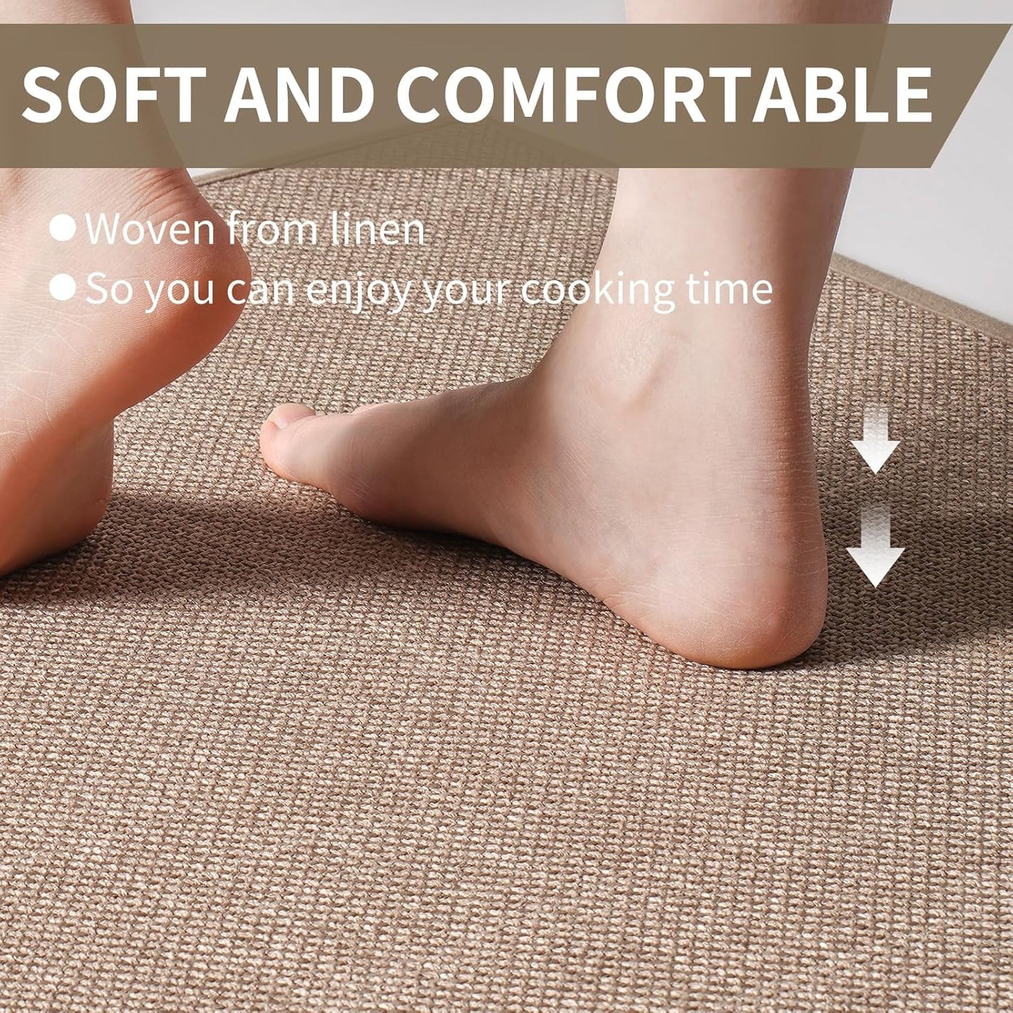 Kitchen Mats for Floor, Super Absorbent Kitchen Rugs Non Slip Washable, Soft Imitation Linen Braided Kitchen Runner Rug, Standing Mat Kitchens Sink Mat, Easy to Clean, Brown 17x95