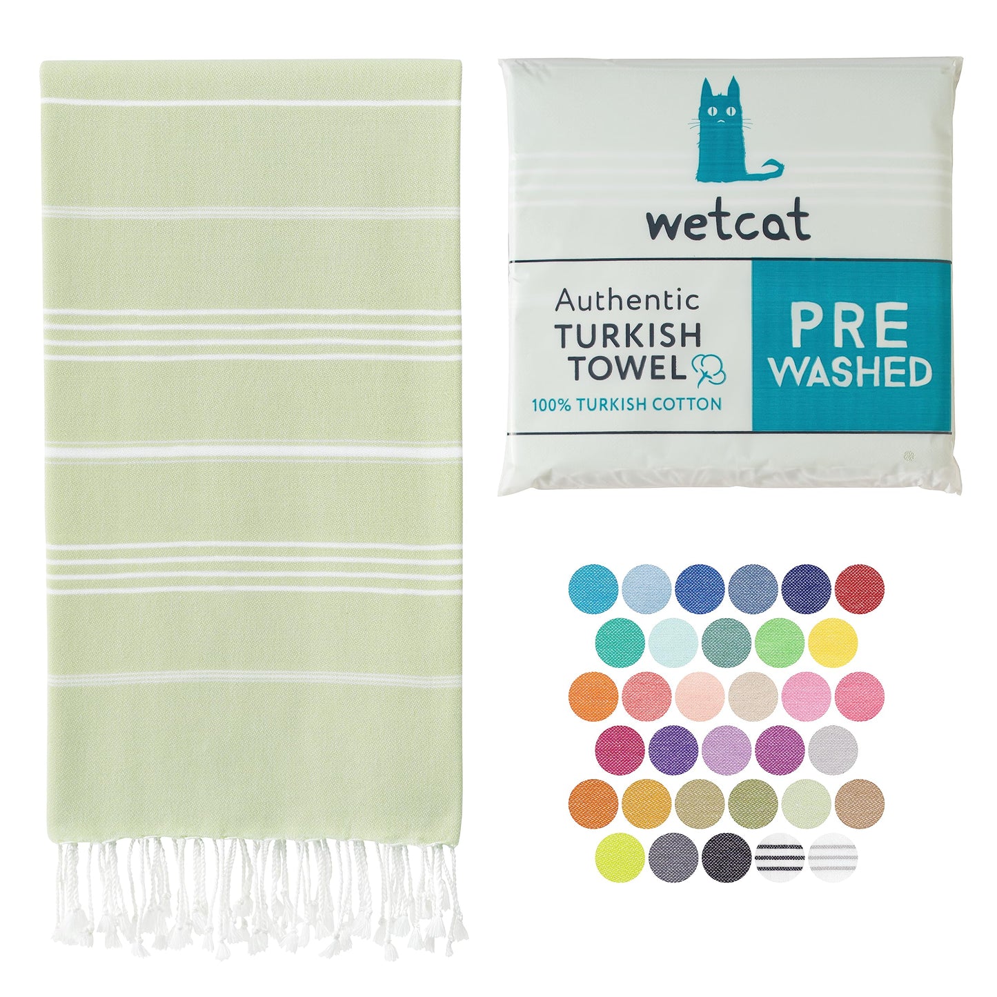 WETCAT Turkish Beach Towel Oversized 38x71 100% Cotton Sand Free Quick Dry Extra Large Light Travel Towel for Adults Beach Accessories Gifts - Seafoam Green