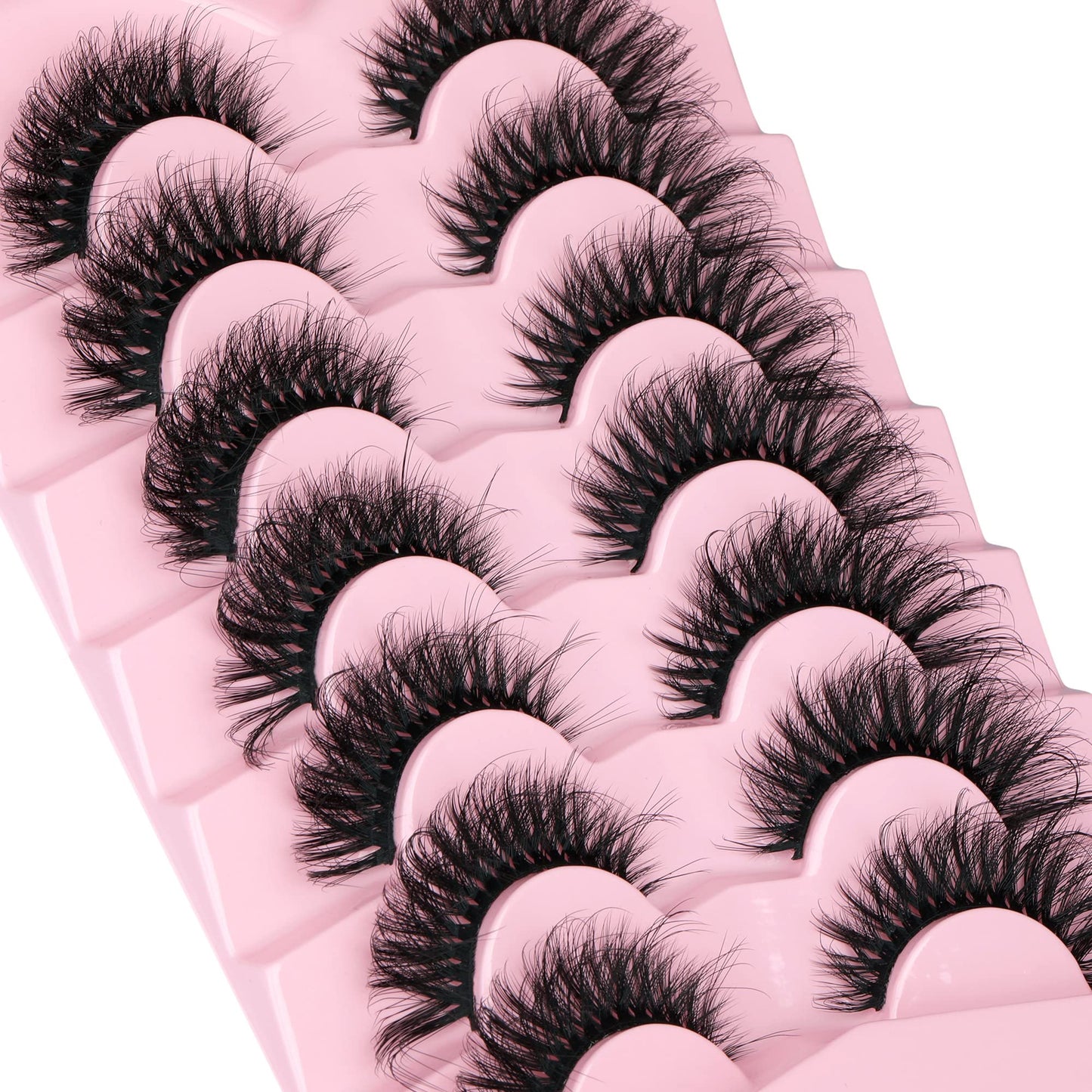 JIMIRE Mink Lashes Fluffy Cat Eye Natural False Eyelashes Volume Wispy Faux Mink Lashes Fox Eye Crossed 16MM Fake Lashes Look Like Eyelash Extensions Pestañas 7 Pairs Pack