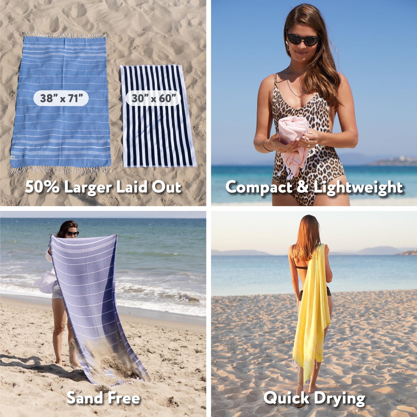 WETCAT Turkish Beach Towel Oversized 38x71 100% Cotton Sand Free Quick Dry Extra Large Light Travel Towel for Adults Beach Accessories Gifts - Sage Green