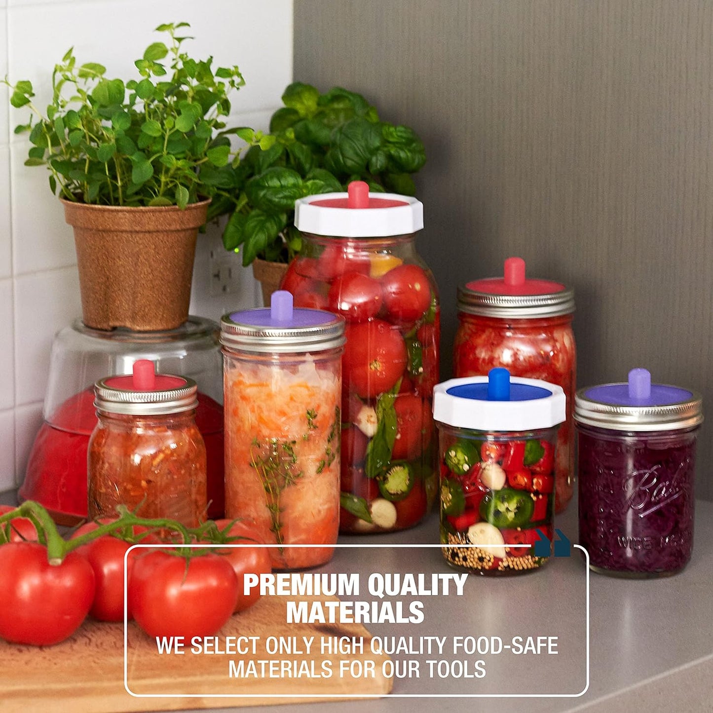 Masontops Complete Mason Jar Fermentation Kit - Easy Small/Regular Mouth Jars Vegetable Fermenting Set - DIY Equipment Essentials