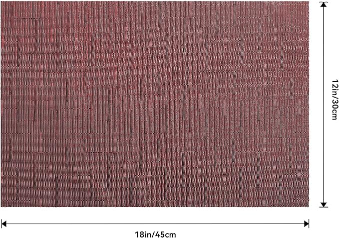 Leetaltree Burgundy Placemats Set of 6 - Heat Resistant Non-Slip Place mats for Dining Table, Washable Durable PVC Vinyl Woven Table Mats(Burgundy, 6)