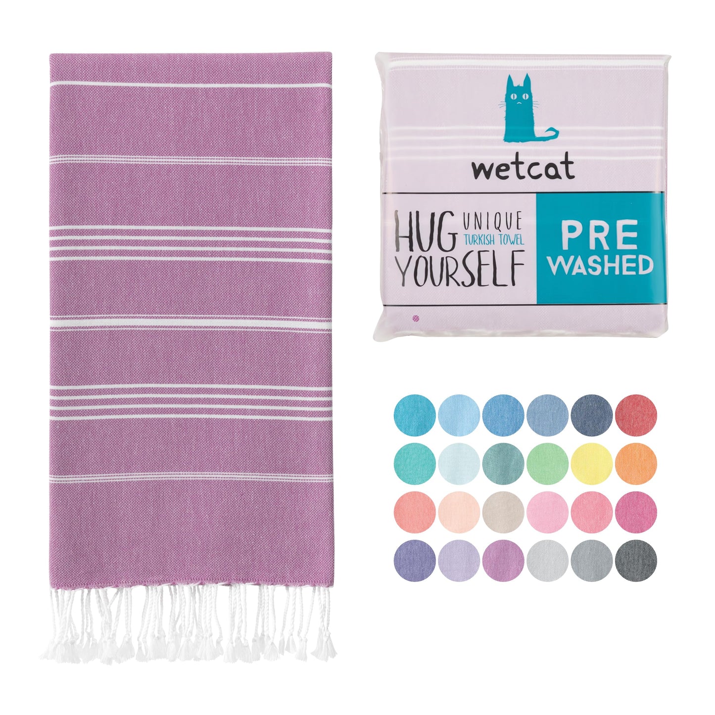 WETCAT Turkish Beach Towel Oversized 38x71 100% Cotton Sand Free Quick Dry Extra Large Light Travel Towel for Adults Beach Accessories Gifts - Purple