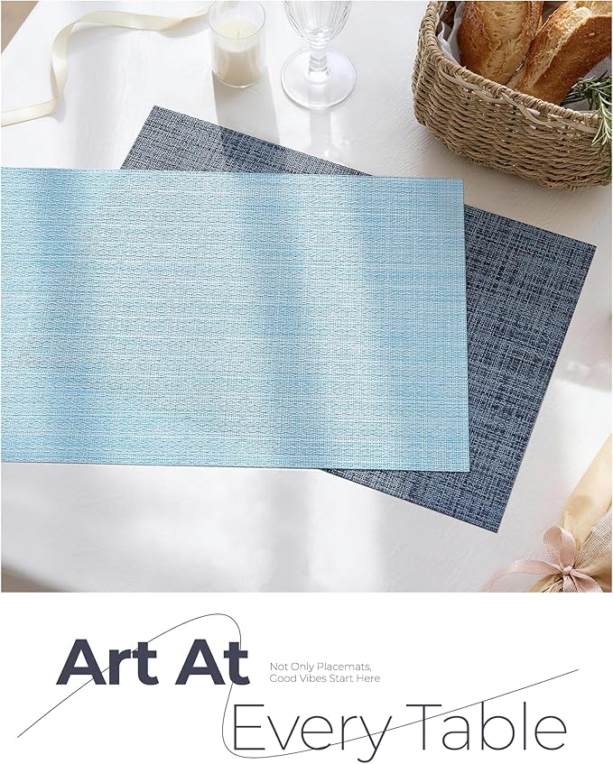 Leetaltree Deep Navy Woven Placemats Set of 12 - Heat Resistant Non-Slip Place mats for Dining Table, Washable Durable PVC Vinyl Woven Table Mats(Deep Navy, 12)