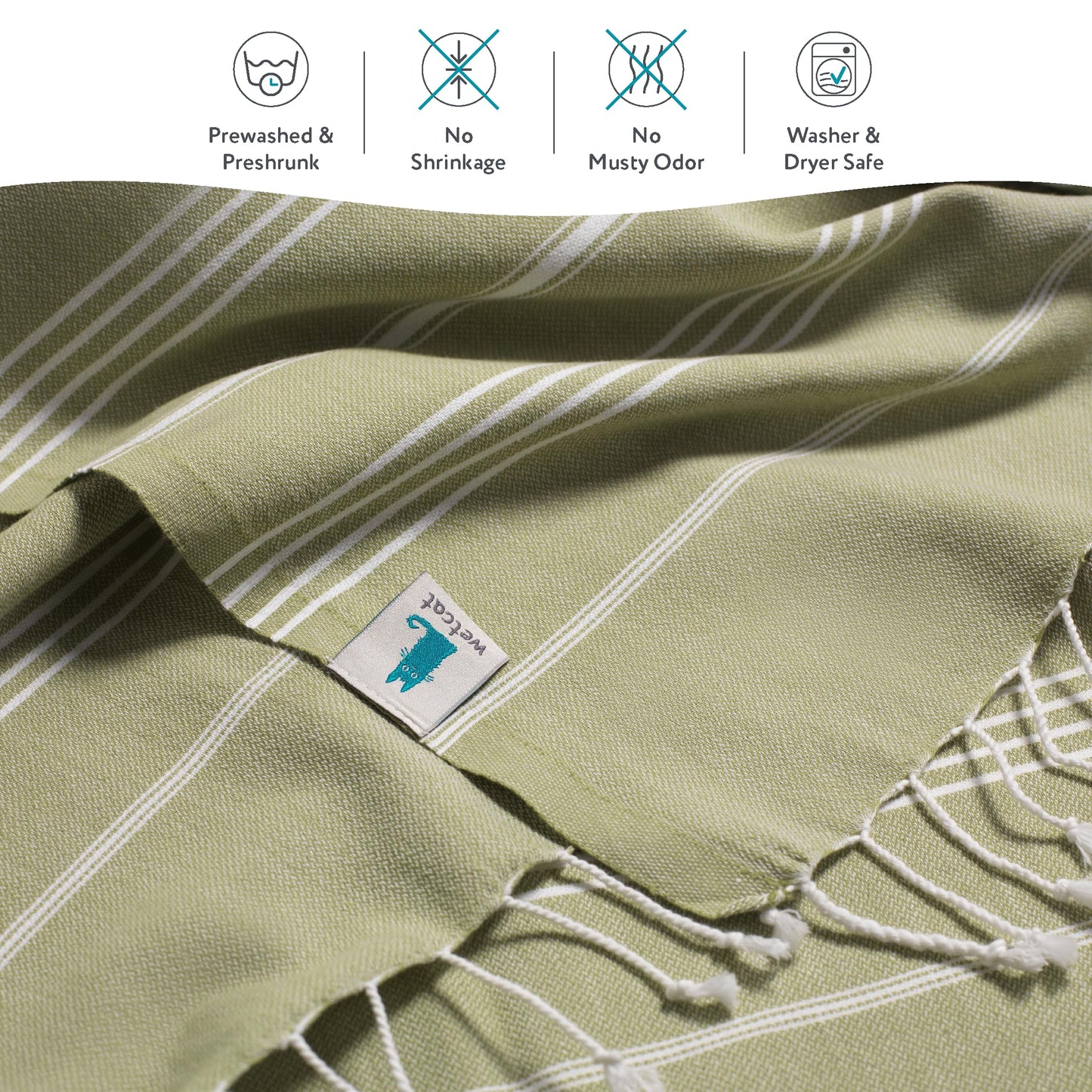 WETCAT Turkish Beach Towel Oversized 38x71 100% Cotton Sand Free Quick Dry Extra Large Light Travel Towel for Adults Beach Accessories Gifts - Sage Green