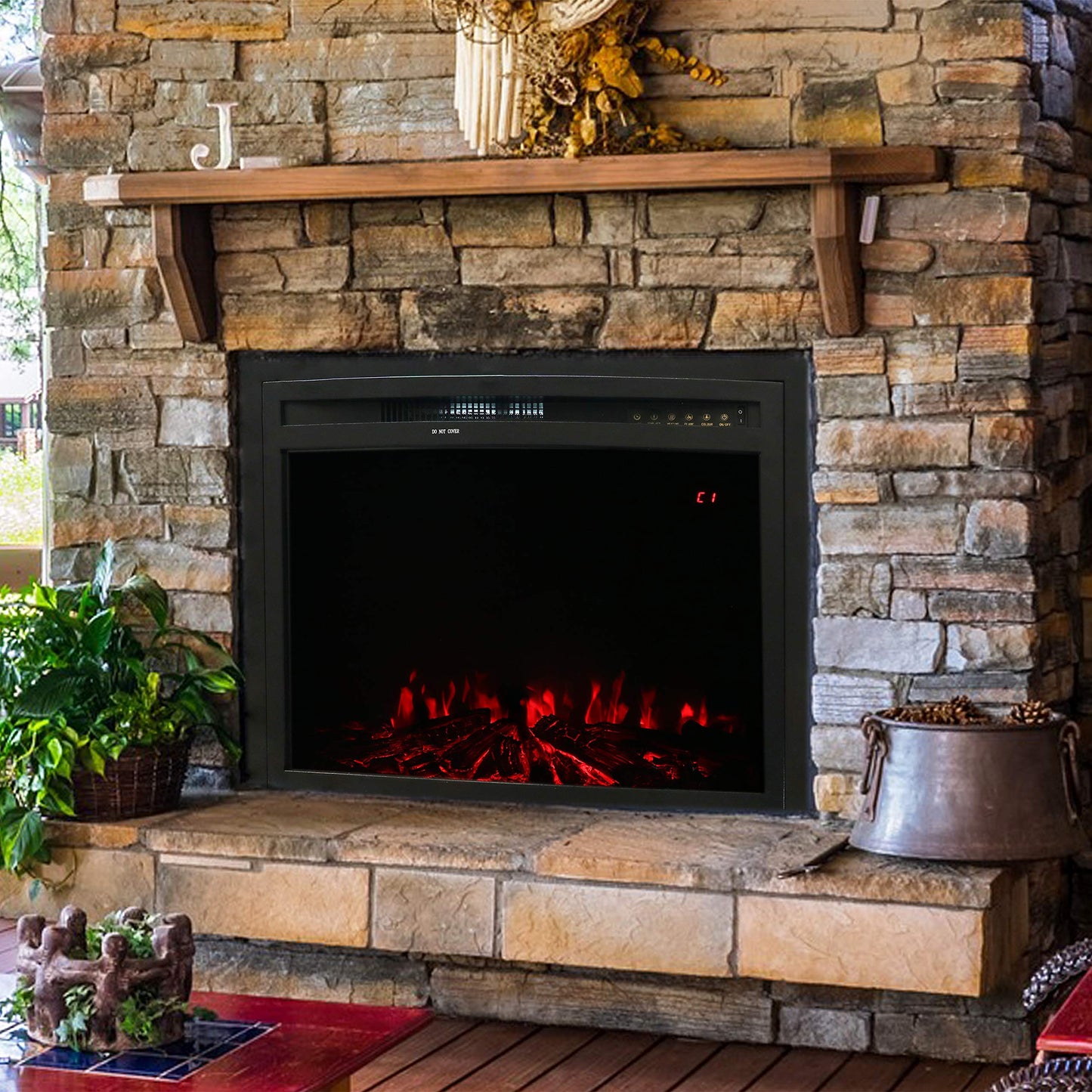Sunnydaze Black Contemporary Indoor Electric Fireplace Insert - Wall Mount Electric Fireplace Heater with 9 Color Options - 23-Inch