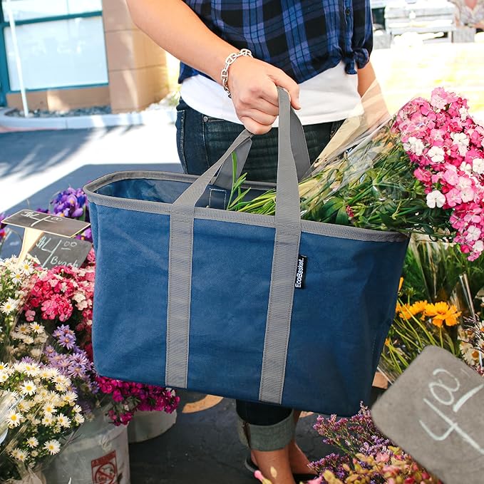 CleverMade EcoBasket Reusable Grocery Tote - 30L - Pack of 3 - Gray Black - Collapsible Storage Shopping Organizer - Heavy Duty Utility Bag Home