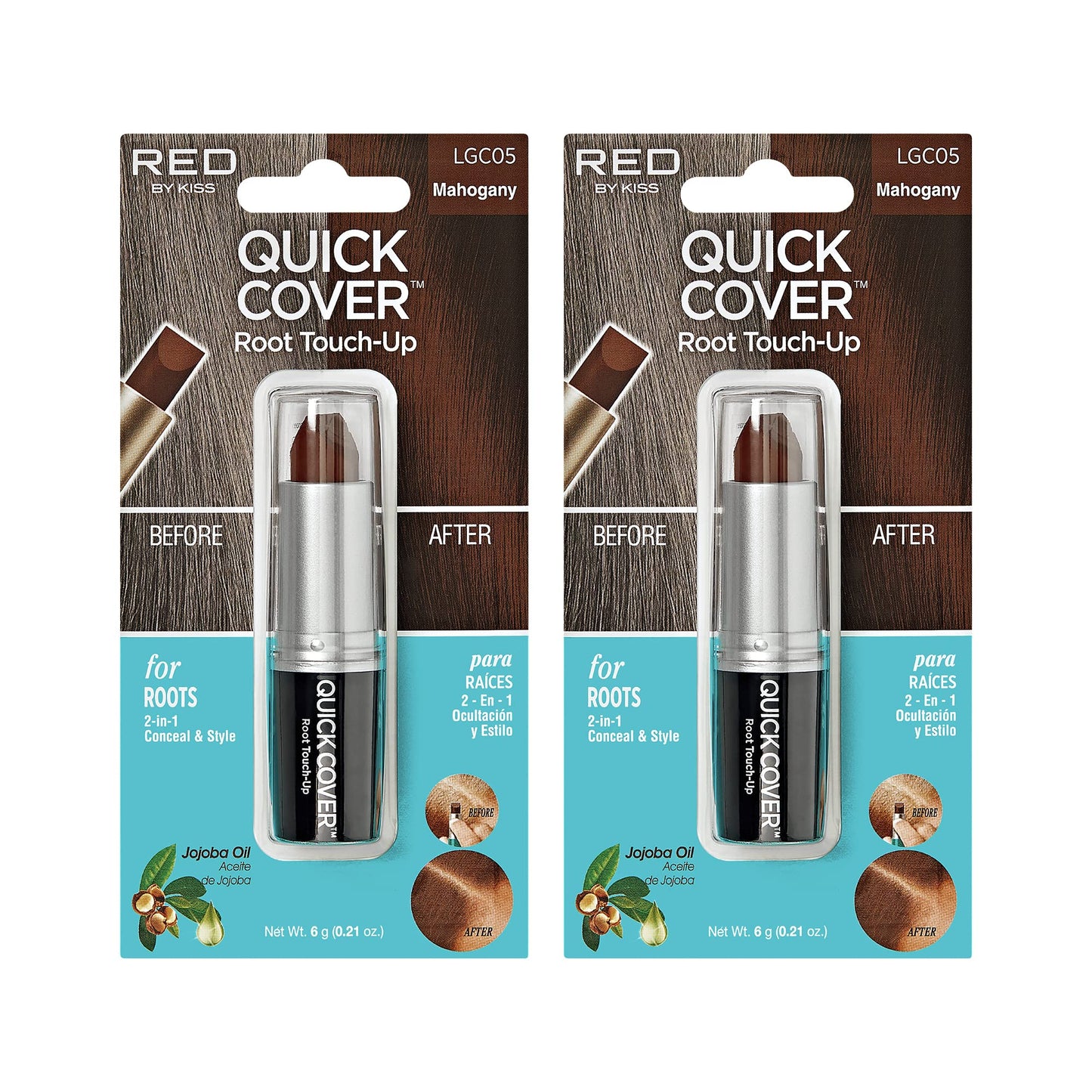 RED by Kiss Quick Cover Root Touch Up Stick Type 2PCS Water-Resistant Temporary Gray Concealer Cover Up Brush for Hair and Beard (Mahogany)