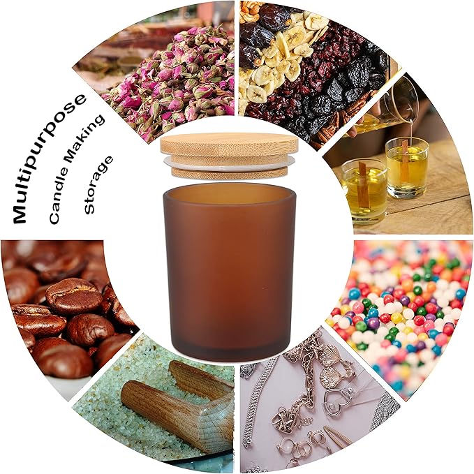 MILIVIXAY 12 Pack 7 OZ Frosted Amber Glass Candle Jars With Lids and Candle Making Kits - Bulk Empty Candle Jars For Making Candles - Spice, Powder Containers.