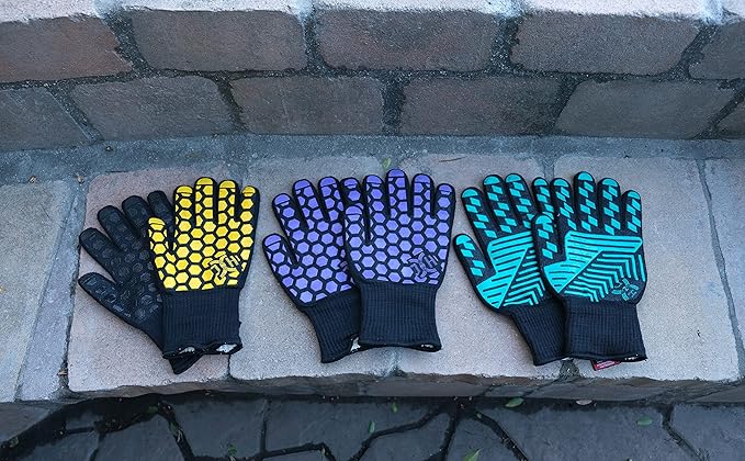 J H Heat Resistant Oven Glove:EN407 Certified 932 °F, 2 Layers Silicone Coating, Oven Mitts for Cooking, Kitchen, Fireplace,Camping, Grilling (Black/Yellow, Extra Long Cuff)