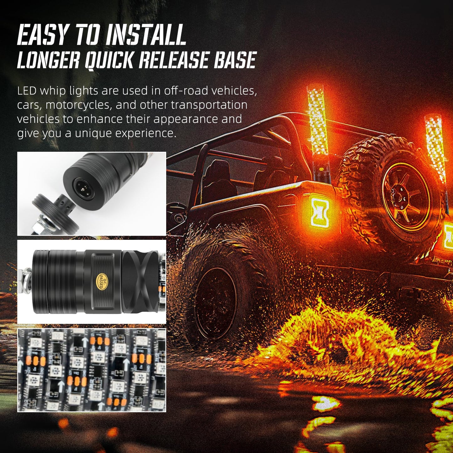 DEERMOTO 2PCS 1FT Fat Whip Light Spiral RGB LED Whip Lights with APP&Remote Control,Chasing Lighted Antenna Whips for UTV ATV Can-Am X3 RZR Can-Am Polaris Buggy Jeep Offroad Truck (1ft)