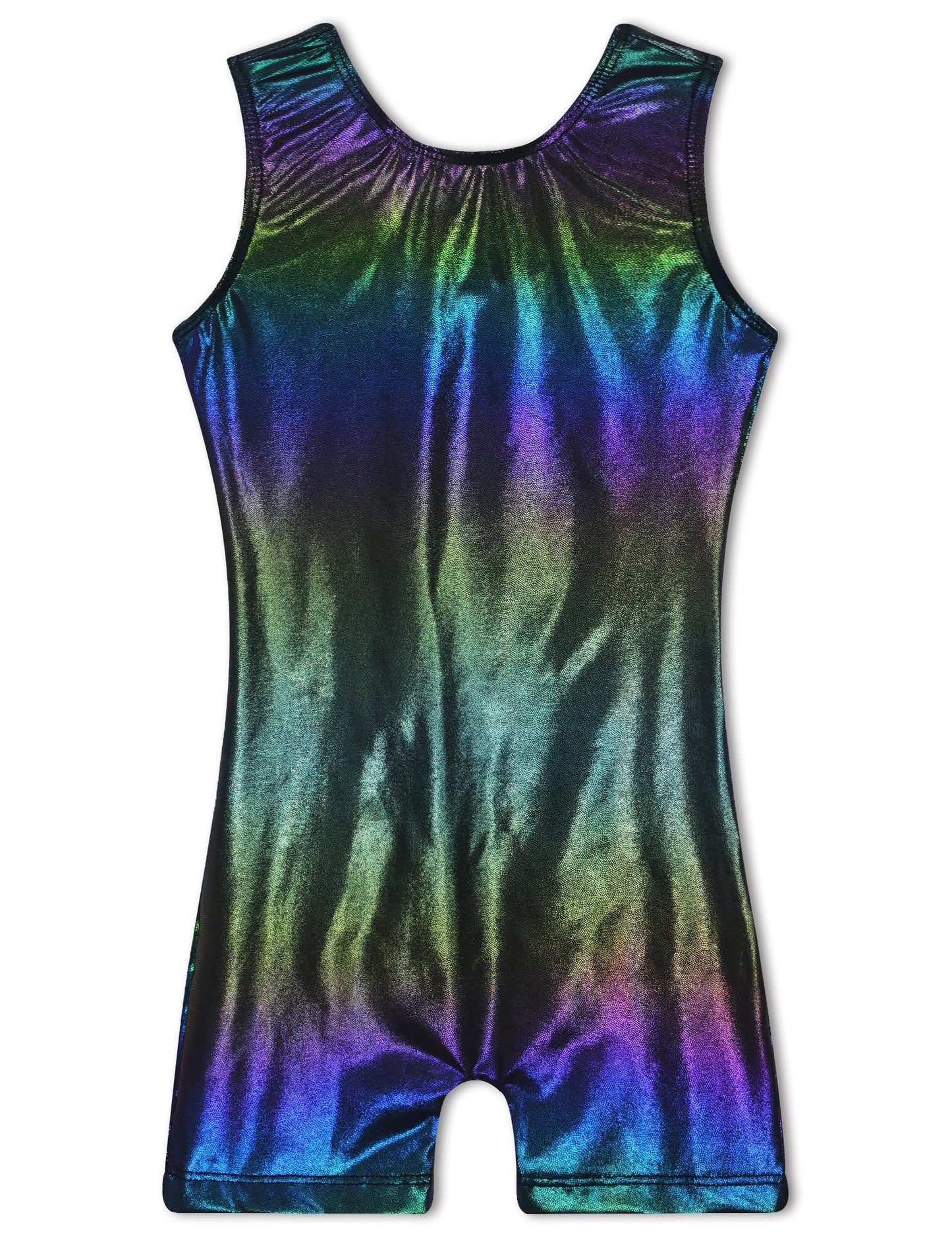 TENVDA Girls Leotards for Gymnastics Size 5 6 Years Old Holographic Solid Black Sleeveless Biketard Workout Unitard
