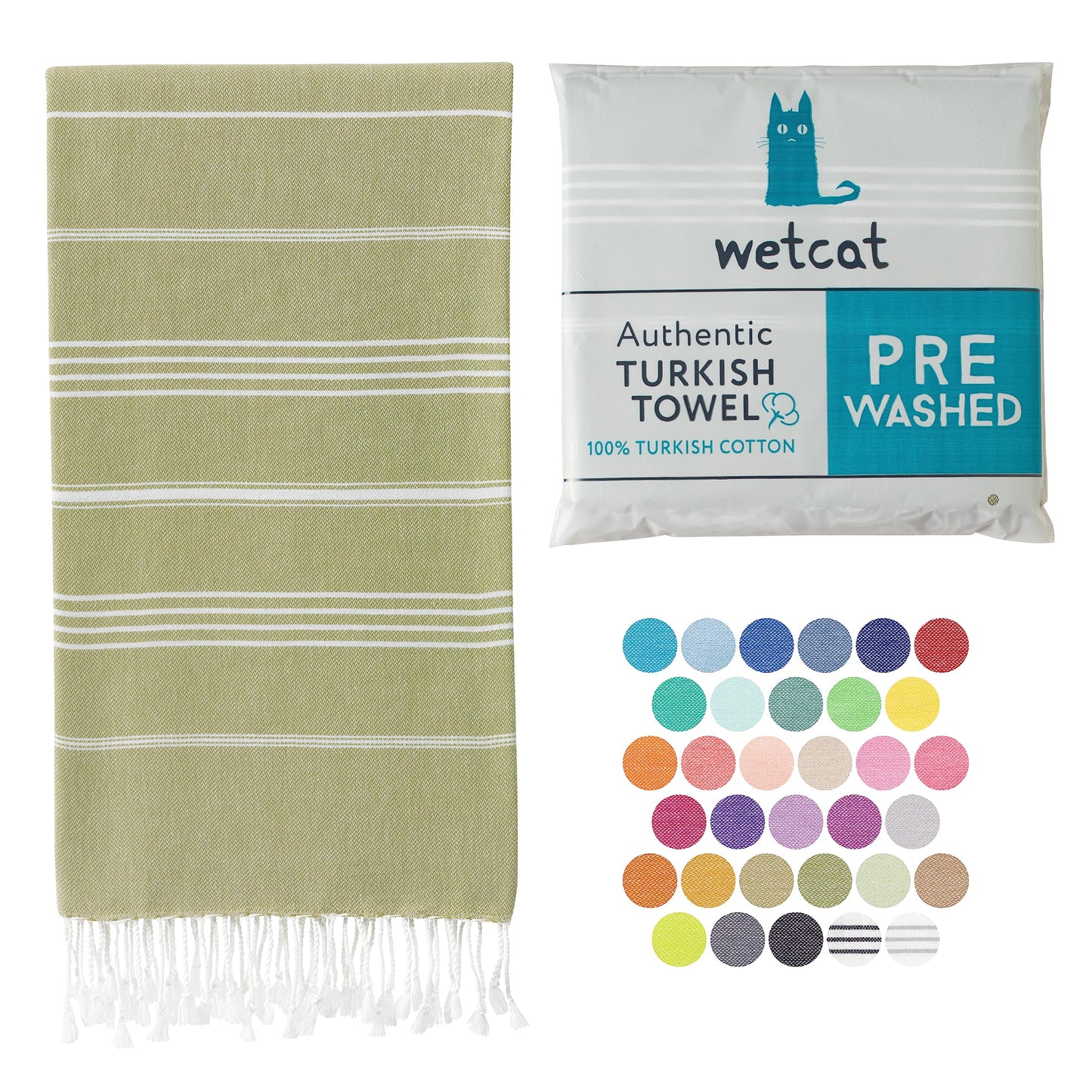 WETCAT Turkish Beach Towel Oversized 38x71 100% Cotton Sand Free Quick Dry Extra Large Light Travel Towel for Adults Beach Accessories Gifts - Sage Green