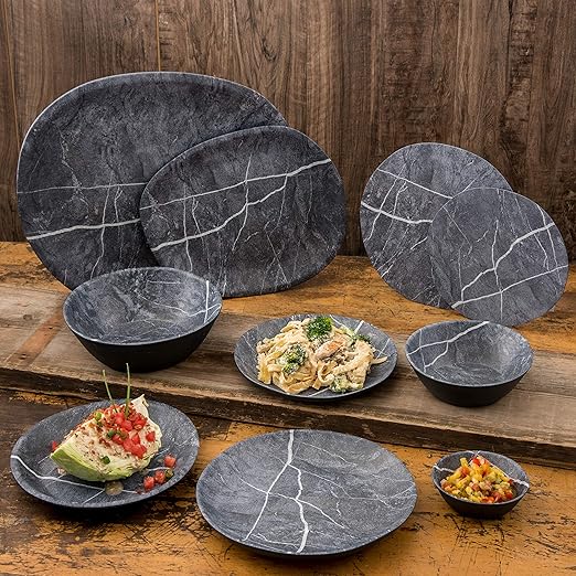 Carlisle FoodService Products Ridge Resuable Plastic Platter Oblong Platter for Home and Restaurant, Melamine, 18 Inches, Soapstone, (Pack of 6)
