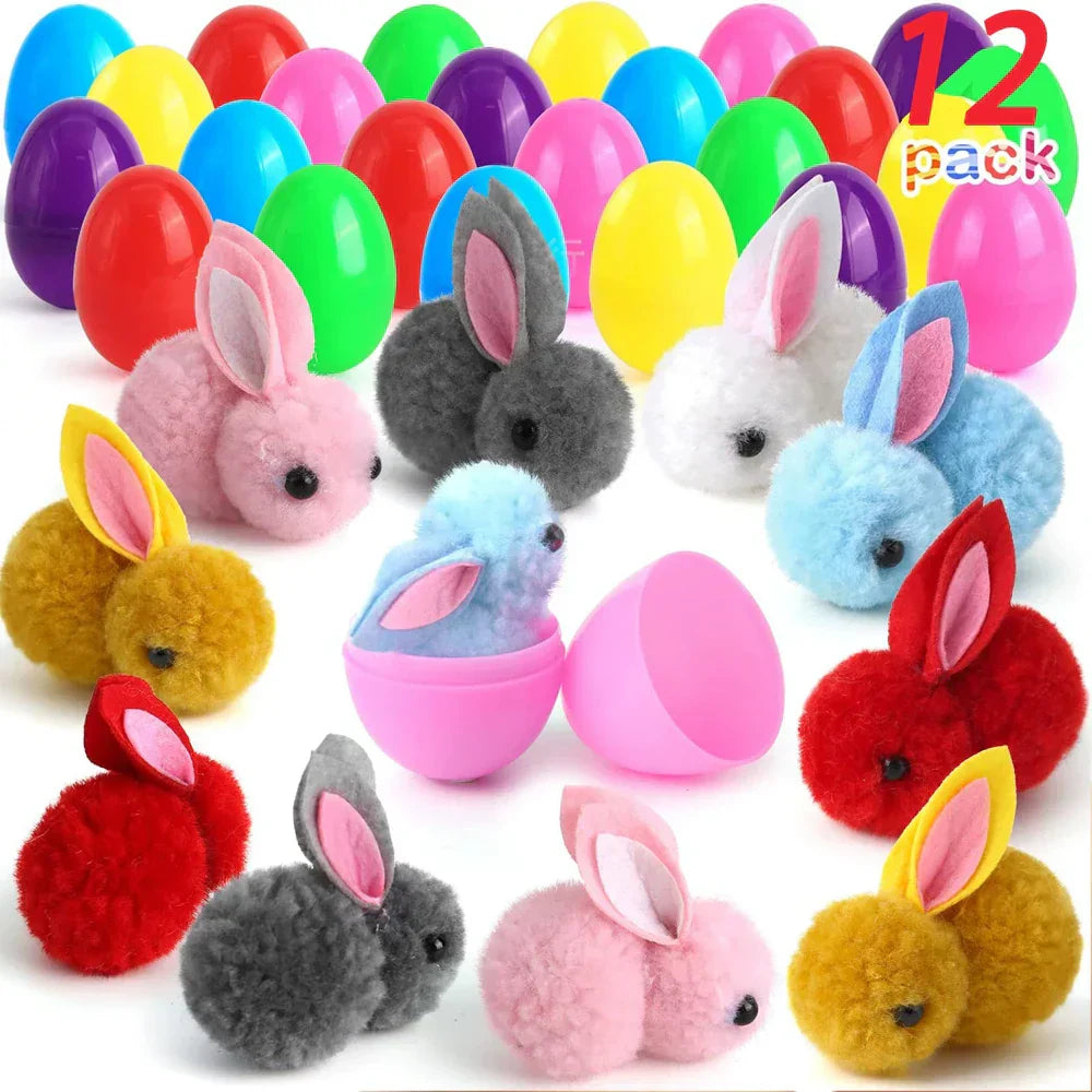 12/24PCS Easter Egg Mini Rabbit Plush Doll Blind Box Children's Cute Toys Holiday Decoration Birthday Gifts Animal Ornaments