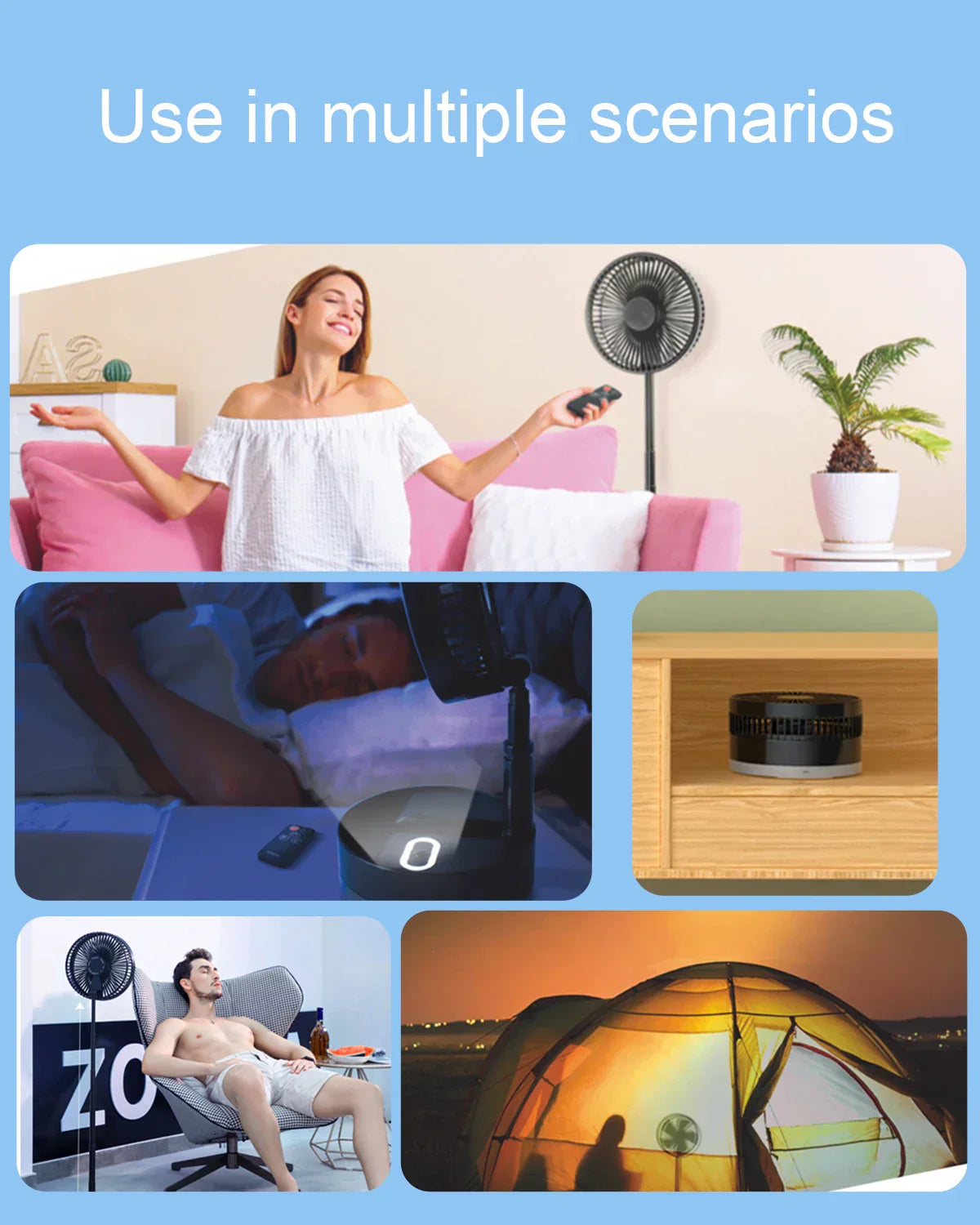 Foldable Fan Foldaway Oscillating with Remote Control, 10800mAh Battery Operated Fans, Portable for Outdoor, Courtyard, Beach