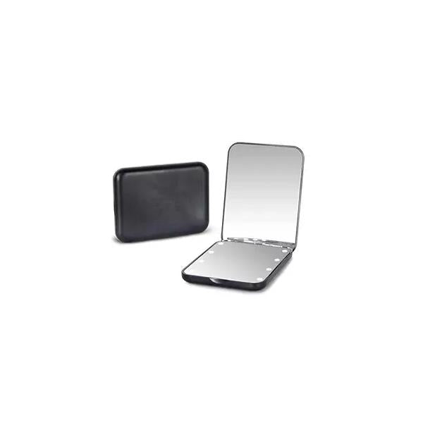 Kintion Pocket Mirror, 1X/3X Magnification LED Compact Travel Makeup Mirror with Light for Purse, 2-Sided, Portable, Folding, Handheld, Small Lighted Mirror for Gift, Black