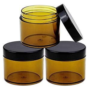 Beauticom 60 Grams/60 ML (2 Oz) Round AMBER Clear Leak Proof Plastic Container Jars with Black Lids for Storage Cosmetic Lotion Scrubs Creams Ointments (3 Pieces Jars + Lids, AMBER) with Black Lids
