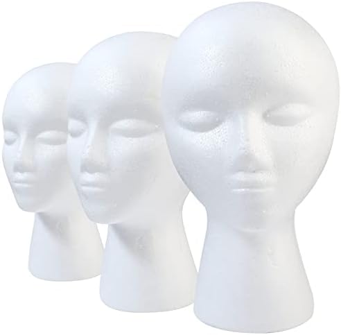 3 Pcs Foam Wig Head, Styrofoam Mannequin Head with Female Face for Multipurpose Wigs Display Stand, Model, Mask, Hat Display Stand, Art Work Painting