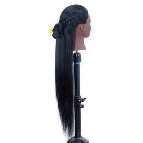 YK 26" Multicolored Synthetic Fiber Hair Mannequin Head with Clamp Stand - Cosmetology Doll Head