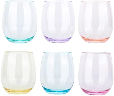 KOXIN-KARLU Classic 18-ounce Acrylic Stemless Wine Glasses, Unbreakable Mixed Drinkware Plastic Tumbler, set of 6 Mutlicolor